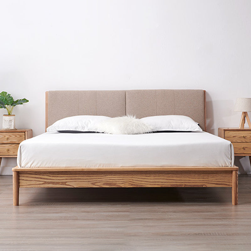 Nordic Solid Wood Bed Frame with Headboard 35.4-inch High Panel Bed in Ash