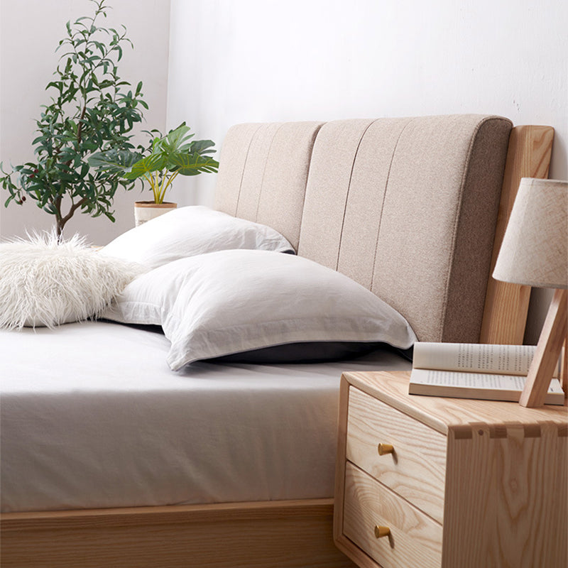 Nordic Solid Wood Bed Frame with Headboard 35.4-inch High Panel Bed in Ash