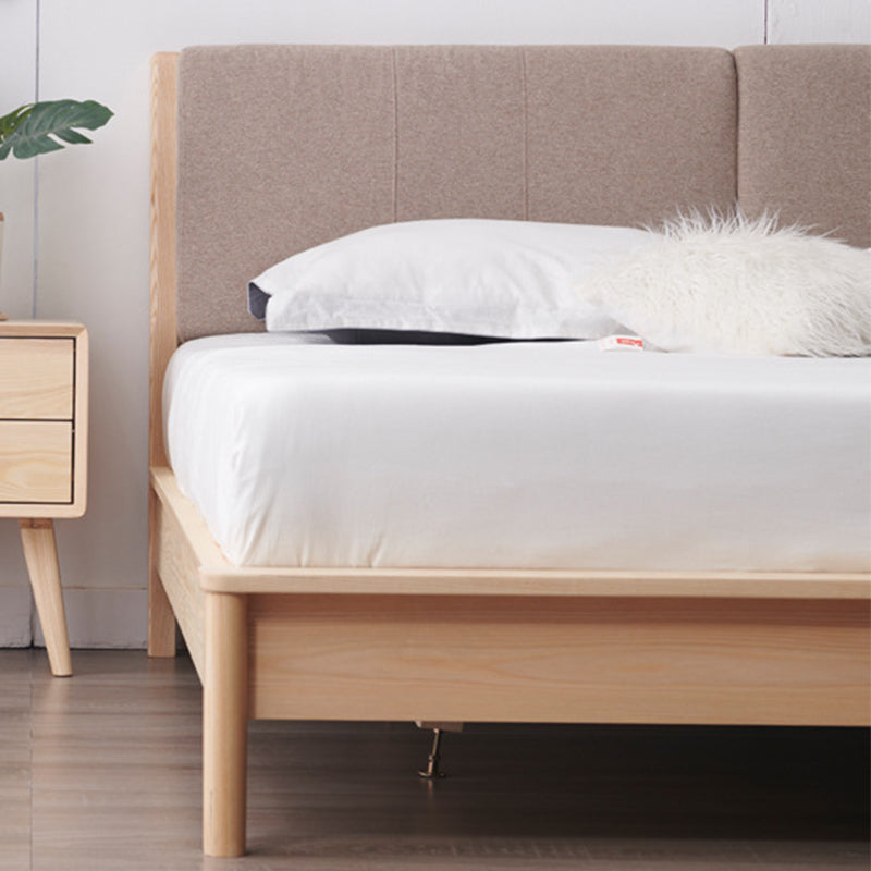 Nordic Solid Wood Bed Frame with Headboard 35.4-inch High Panel Bed in Ash