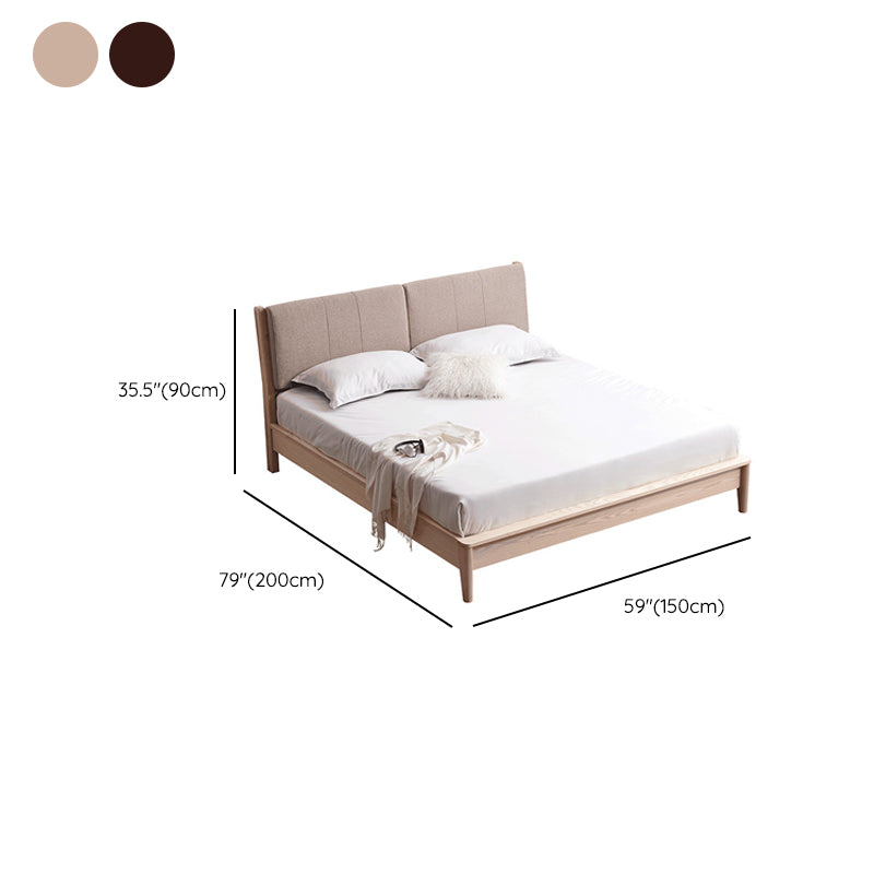 Nordic Solid Wood Bed Frame with Headboard 35.4-inch High Panel Bed in Ash