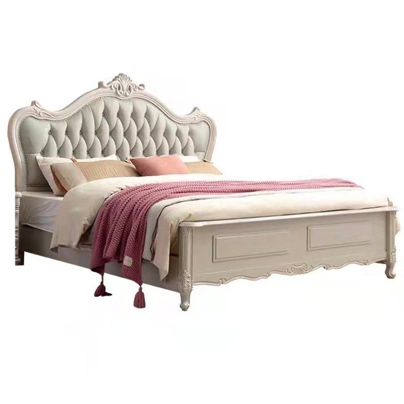 Victorian Style Wood Bed Frame Upholstered Tufted Standard Bed with Nailhead