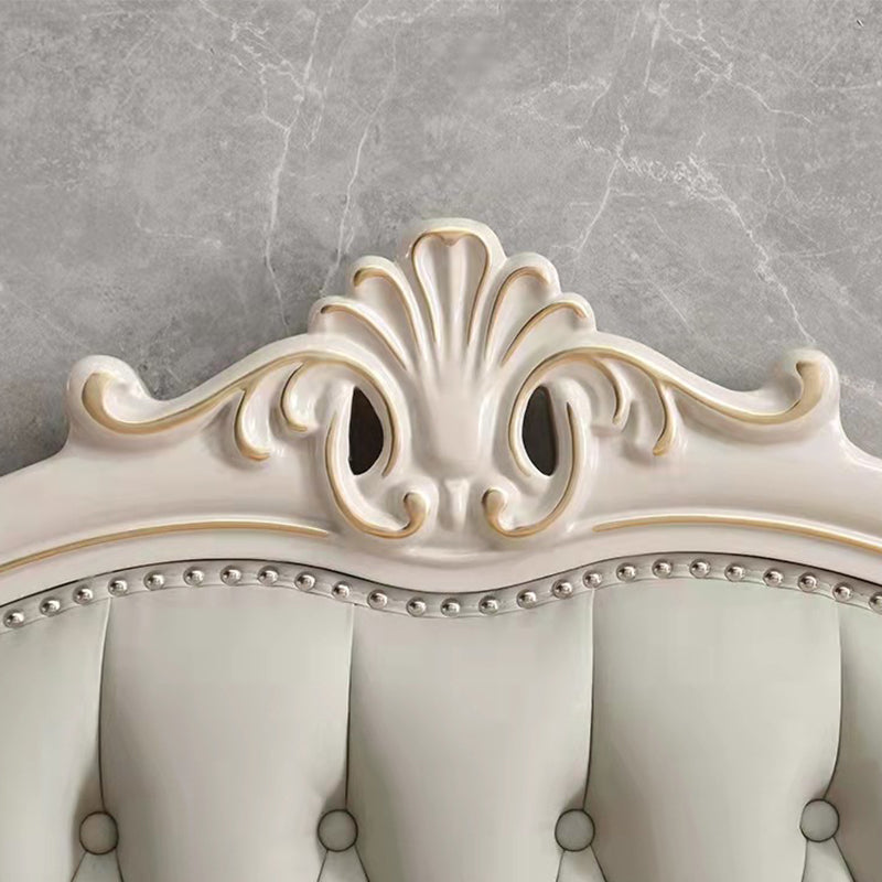 Victorian Style Wood Bed Frame Upholstered Tufted Standard Bed with Nailhead