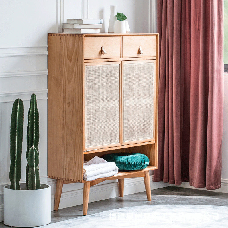 Contemporary Cabinet Rectangle Pine 2 Doors Pendant Pulls Accent Cabinet