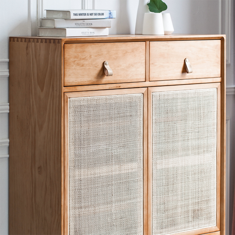 Contemporary Cabinet Rectangle Pine 2 Doors Pendant Pulls Accent Cabinet