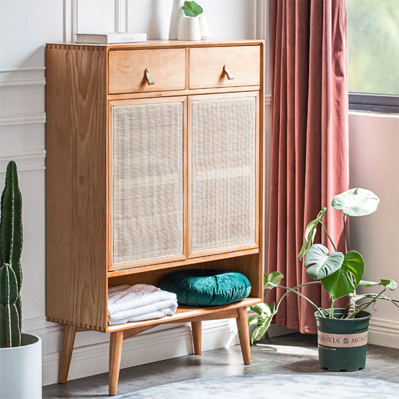 Contemporary Cabinet Rectangle Pine 2 Doors Pendant Pulls Accent Cabinet