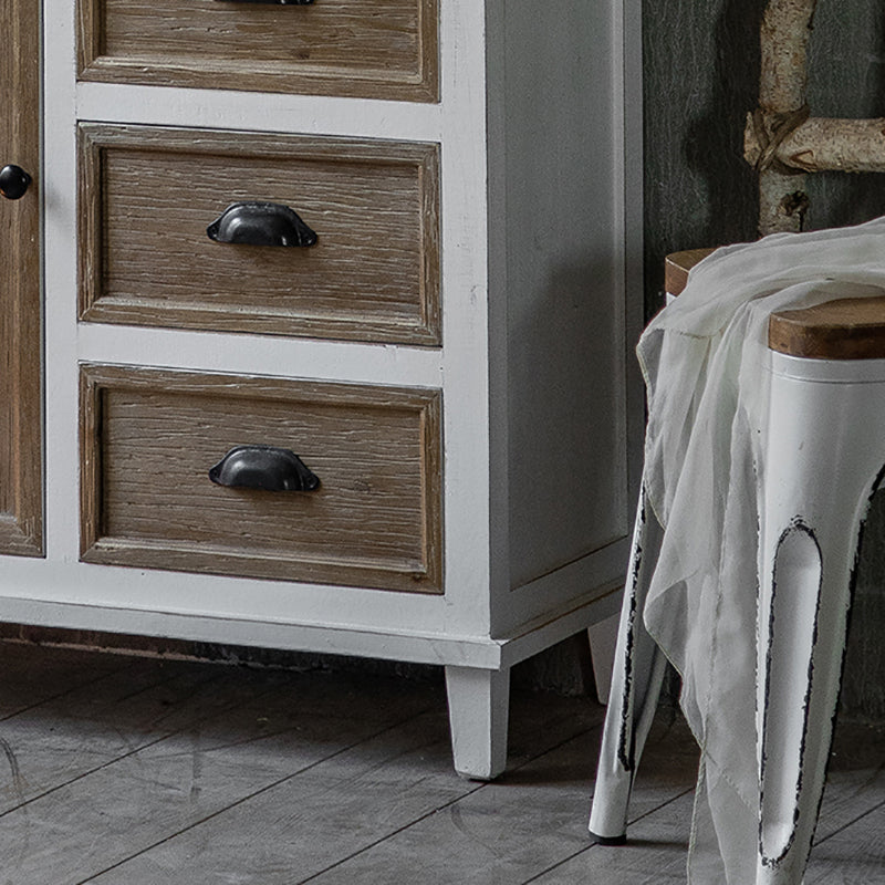 Rectangular Wood Cabinet Industrial Accent Chest in Distressed White