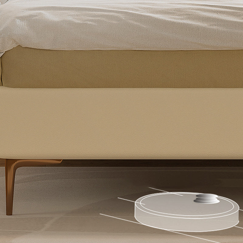 Glam Cream Bed Frame Genuine Leather Upholstered Standard Bed with Storage