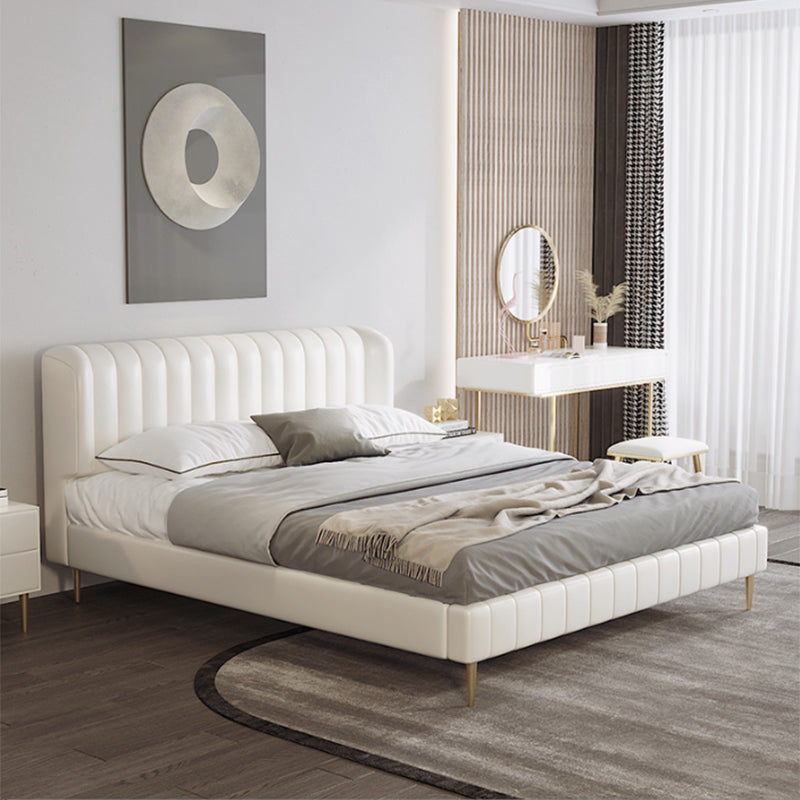 Genuine Leather Upholstered Bed Frame Cream Low Wingback Bed
