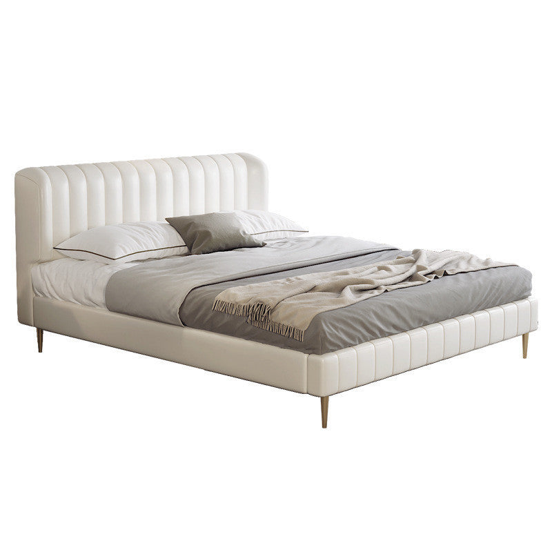 Genuine Leather Upholstered Bed Frame Cream Low Wingback Bed