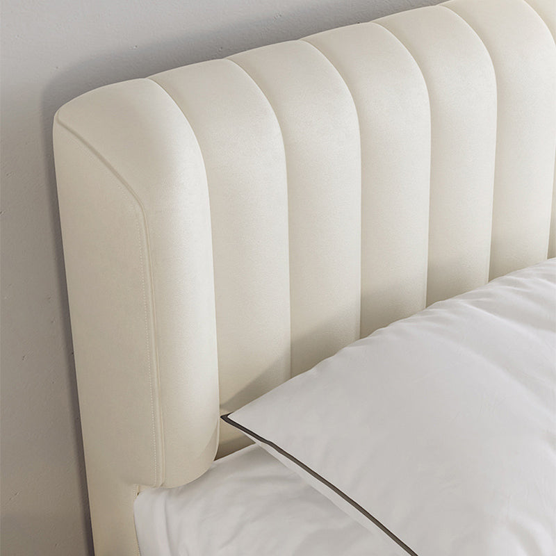 Genuine Leather Upholstered Bed Frame Cream Low Wingback Bed