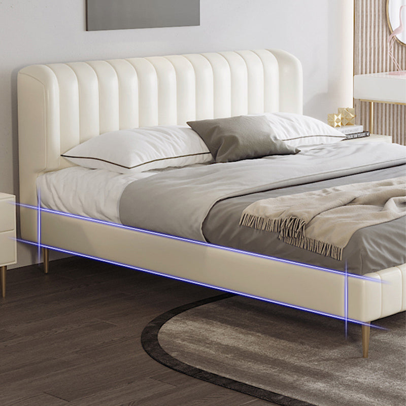 Genuine Leather Upholstered Bed Frame Cream Low Wingback Bed