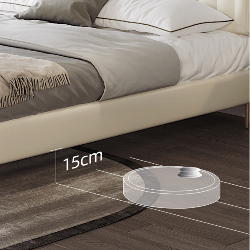 Genuine Leather Upholstered Bed Frame Cream Low Wingback Bed