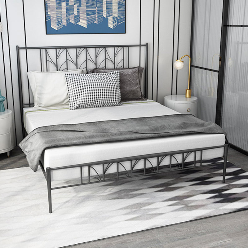 Black/Golden Open-Frame Bed with Rectangle Headboard in Iron