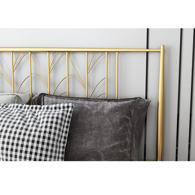 Black/Golden Open-Frame Bed with Rectangle Headboard in Iron