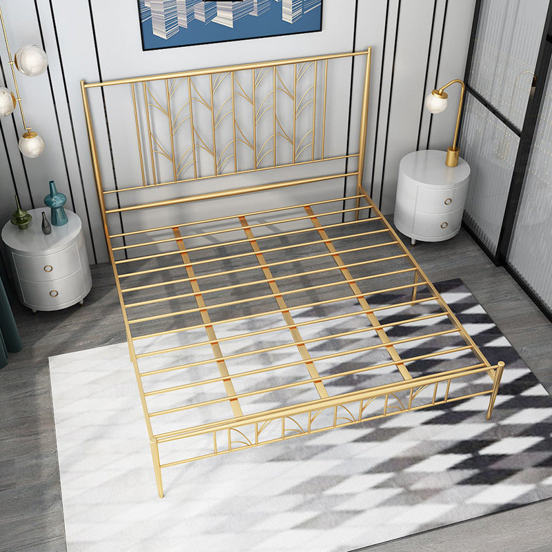 Black/Golden Open-Frame Bed with Rectangle Headboard in Iron