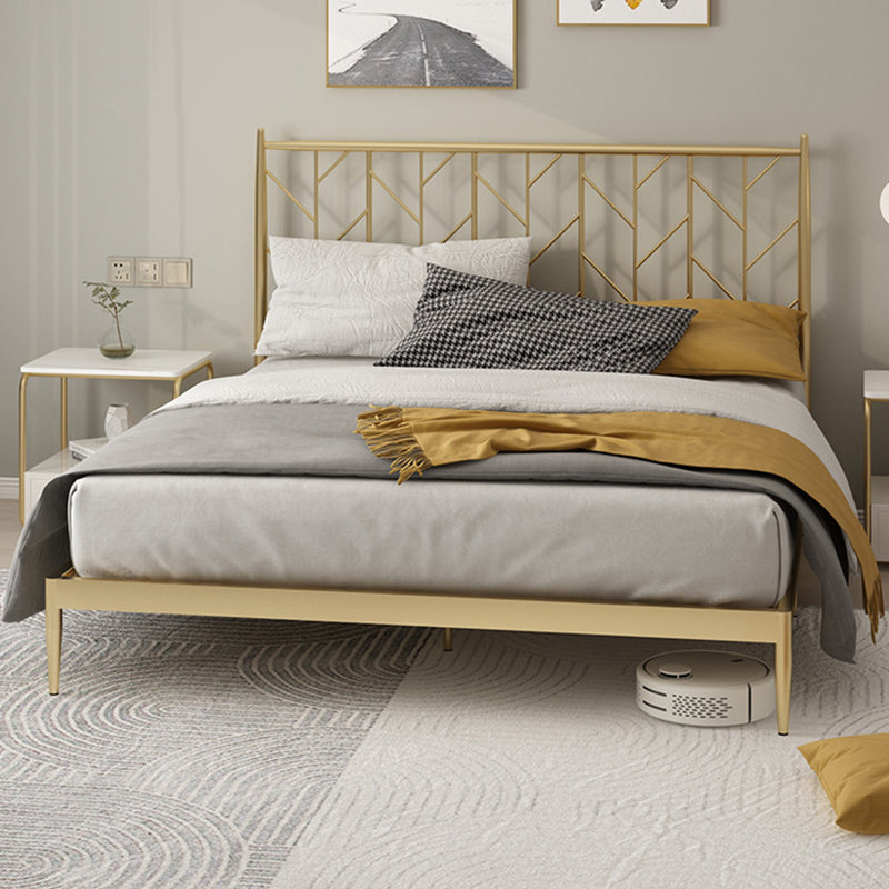 Glam Style Golden Open-Frame Bed with Rectangle Headboard in Iron