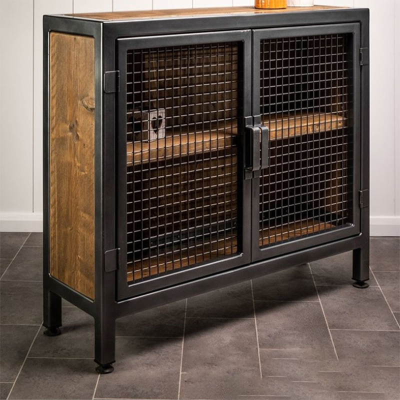 Industrial Cabinet Distressed Wood With Doors Bar Pulls Rectangle Accent Cabinet