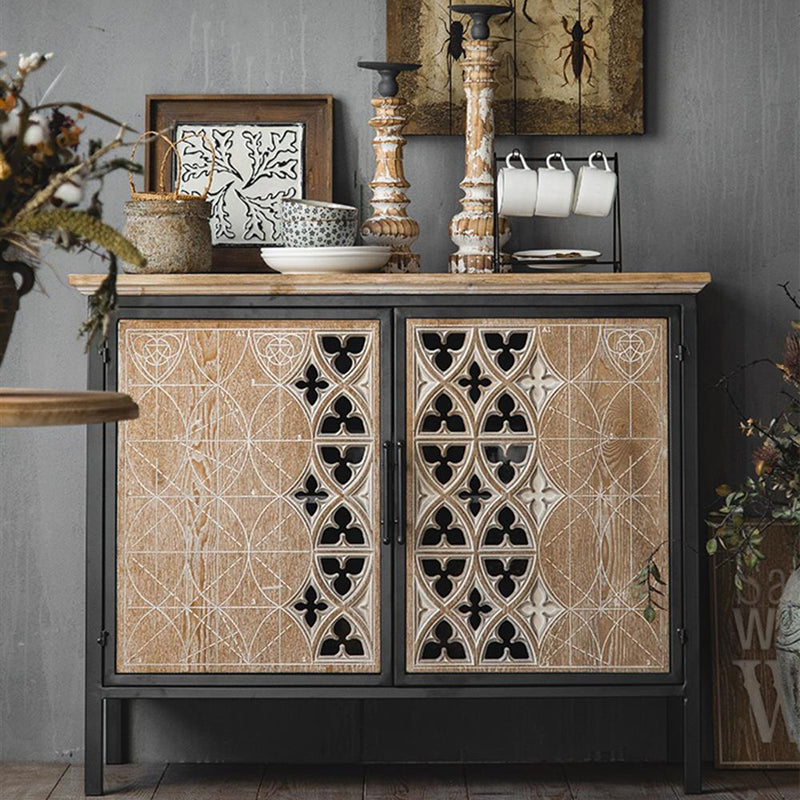 Rectangular Industrial Cabinet Metal and Wood Accent Chest in Natural