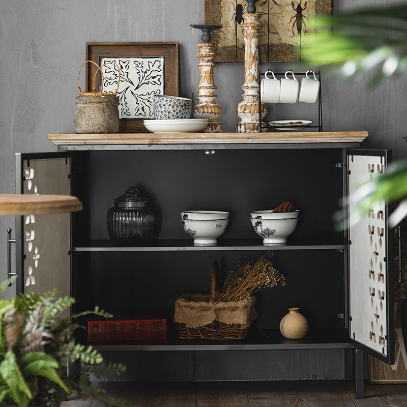 Rectangular Industrial Cabinet Metal and Wood Accent Chest in Natural