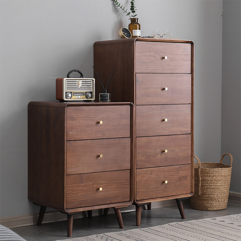 Mid-Century Modern Chest Pine Wood Drawer Knobs Rectangle Accent Chest
