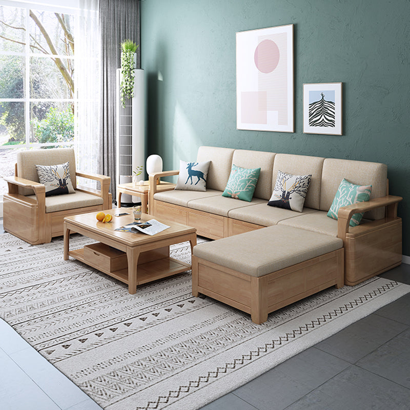 24"H Scandinavian Sectional Sofa Storage Cream Fabric Sectional