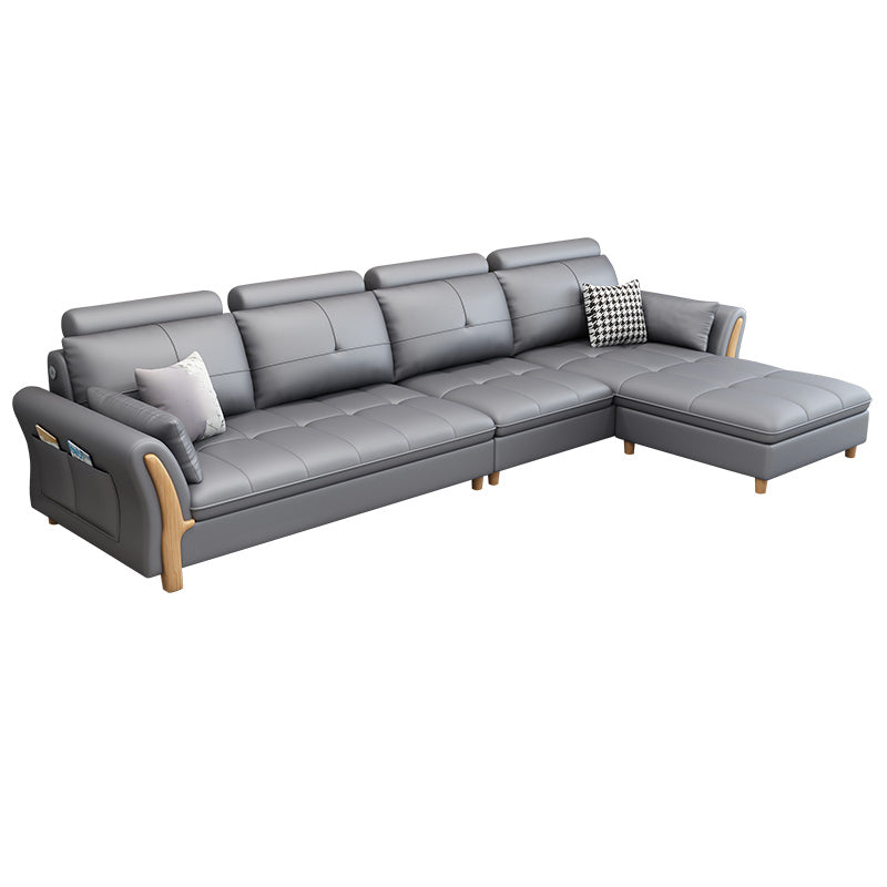 64"W Scandinavian Sectional Sofa Storage Leather Tufted Sectional