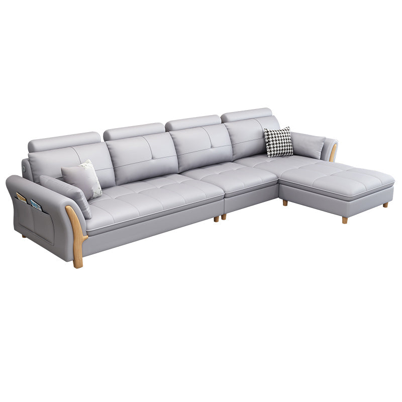 64"W Scandinavian Sectional Sofa Storage Leather Tufted Sectional