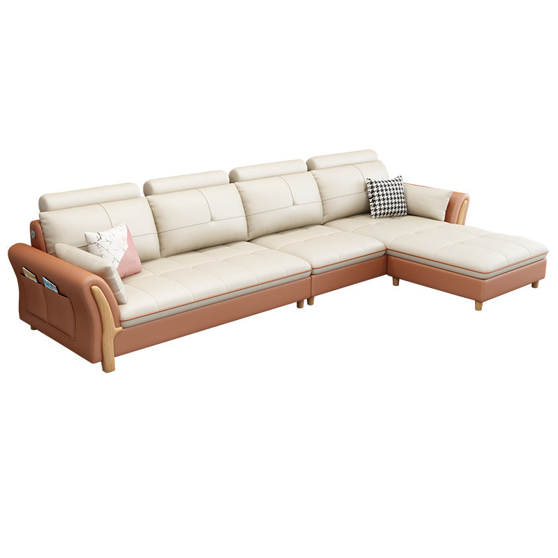64"W Scandinavian Sectional Sofa Storage Leather Tufted Sectional