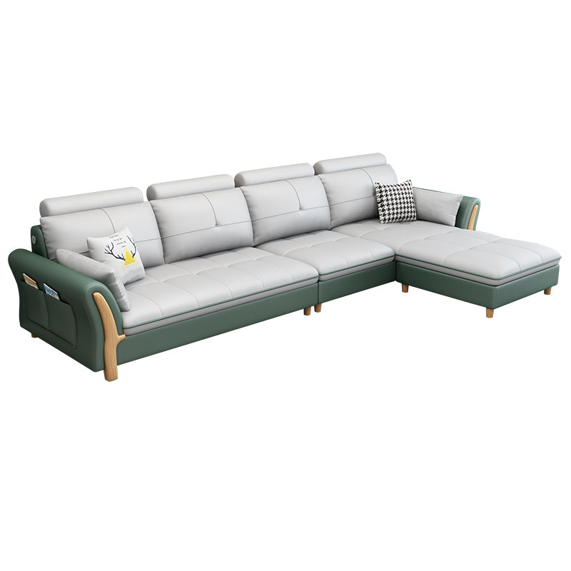 64"W Scandinavian Sectional Sofa Storage Leather Tufted Sectional