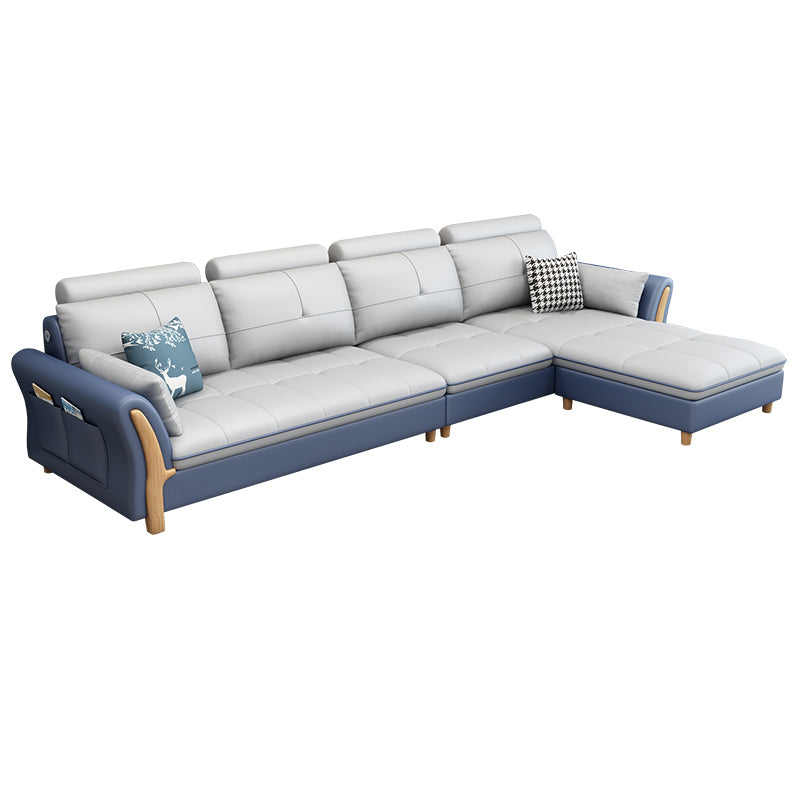 64"W Scandinavian Sectional Sofa Storage Leather Tufted Sectional