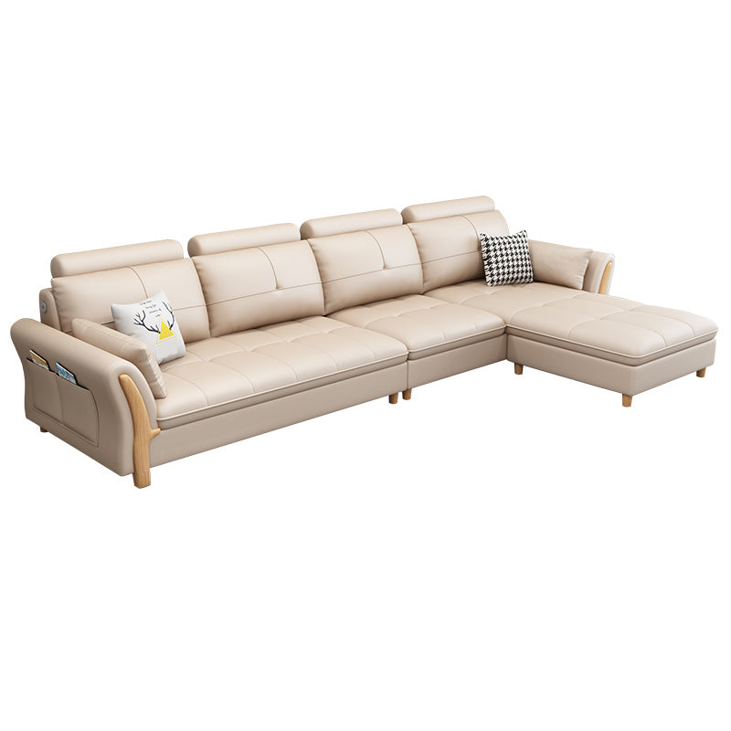 64"W Scandinavian Sectional Sofa Storage Leather Tufted Sectional