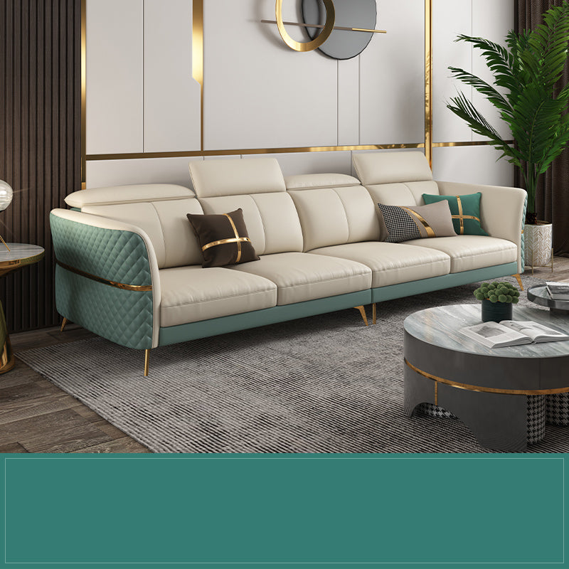 Glam Sectional Sofa White Pillowed Back Leather Cushions Sectional