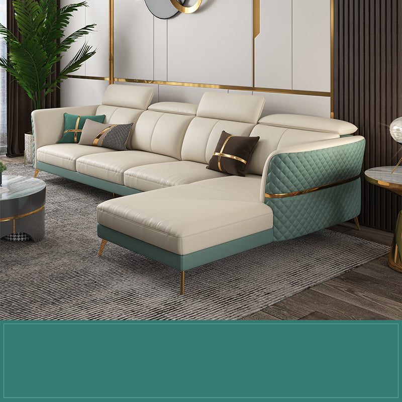 Glam Sectional Sofa White Pillowed Back Leather Cushions Sectional