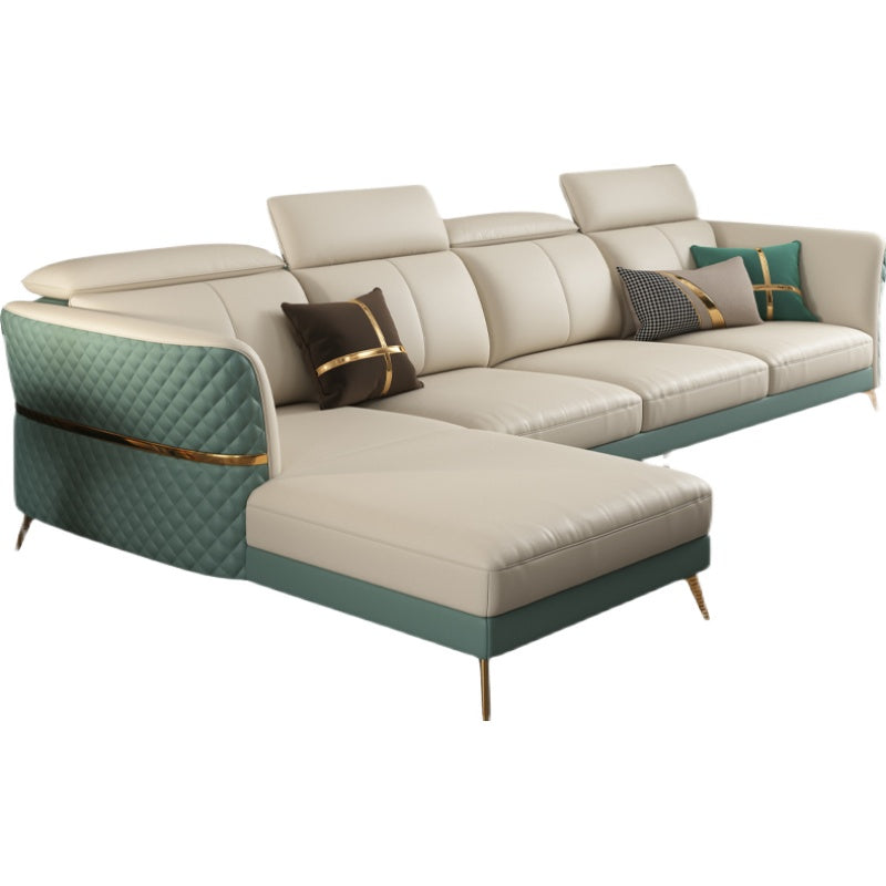 Glam Sectional Sofa White Pillowed Back Leather Cushions Sectional