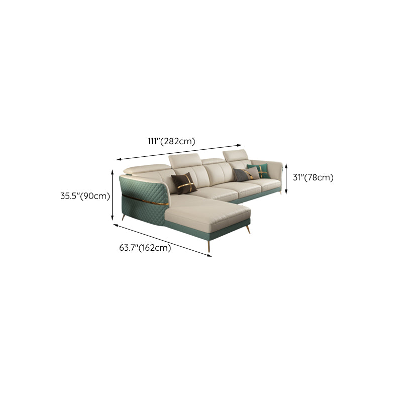 Glam Sectional Sofa White Pillowed Back Leather Cushions Sectional