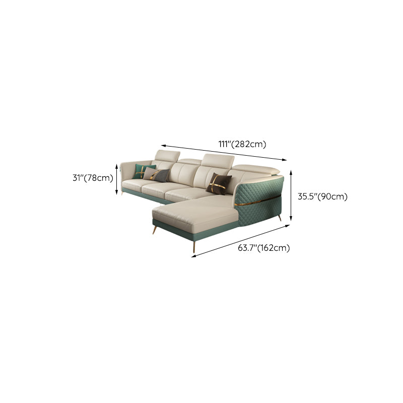 Glam Sectional Sofa White Pillowed Back Leather Cushions Sectional