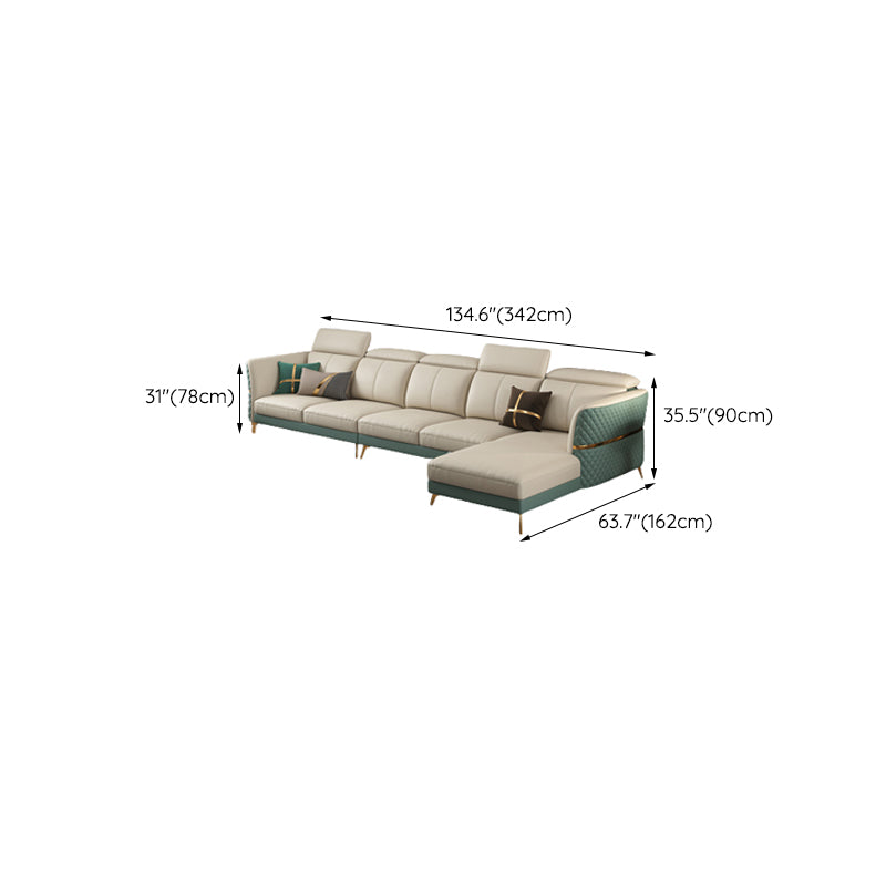 Glam Sectional Sofa White Pillowed Back Leather Cushions Sectional