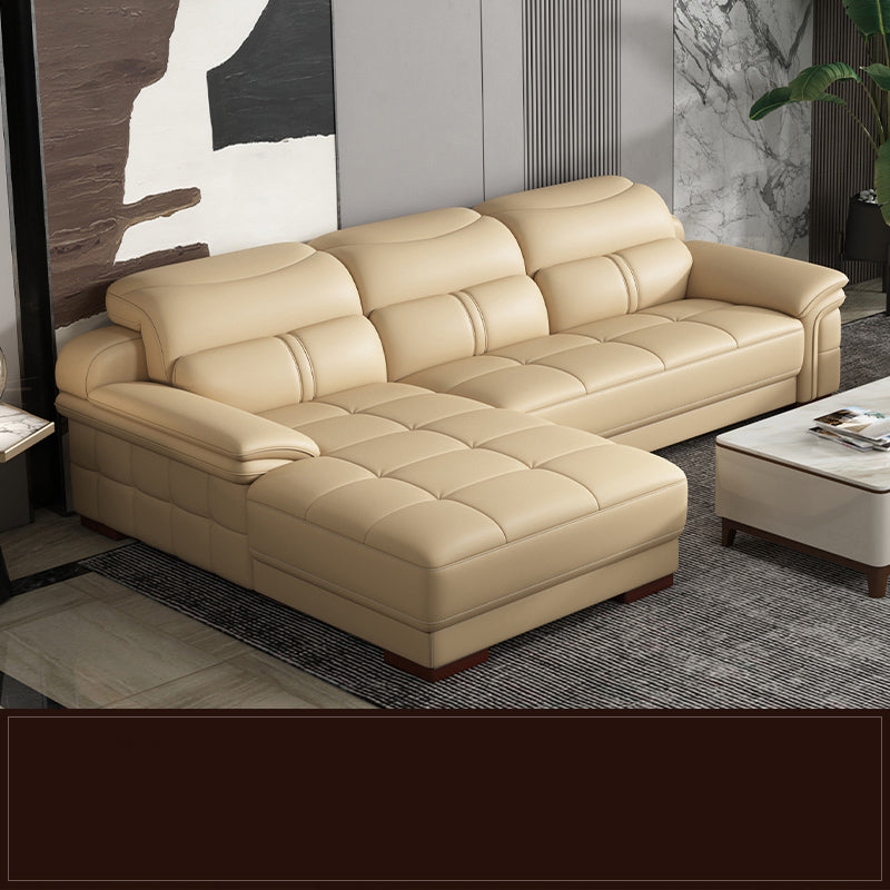 38"H Contemporary Sectional Sofa Beige Leather Tufted Sectional