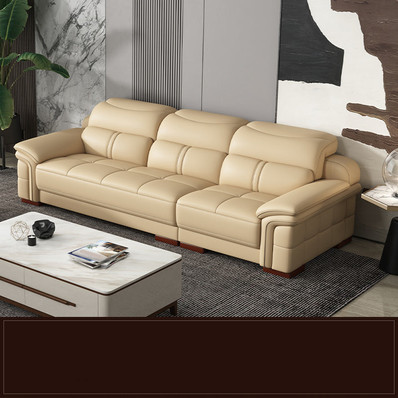 38"H Contemporary Sectional Sofa Beige Leather Tufted Sectional
