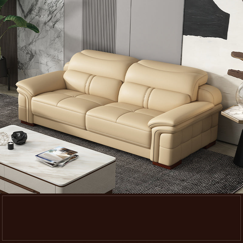 38"H Contemporary Sectional Sofa Beige Leather Tufted Sectional