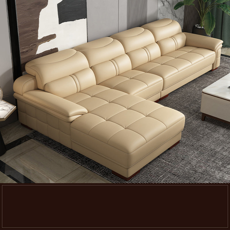 38"H Contemporary Sectional Sofa Beige Leather Tufted Sectional