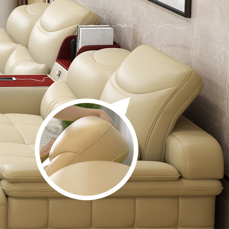 38"H Contemporary Sectional Sofa Beige Leather Tufted Sectional