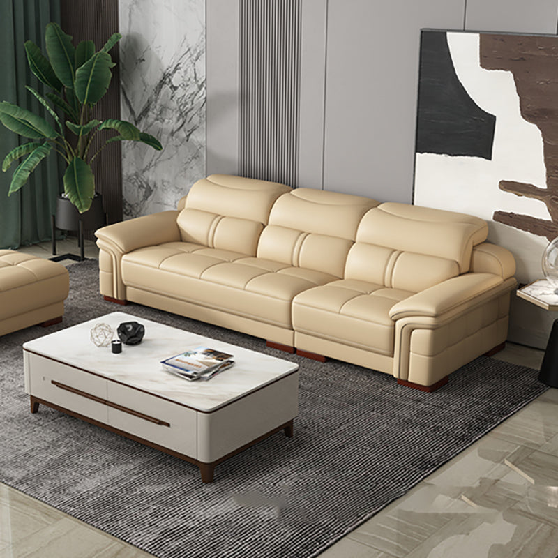 38"H Contemporary Sectional Sofa Beige Leather Tufted Sectional
