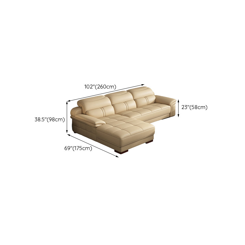 38"H Contemporary Sectional Sofa Beige Leather Tufted Sectional