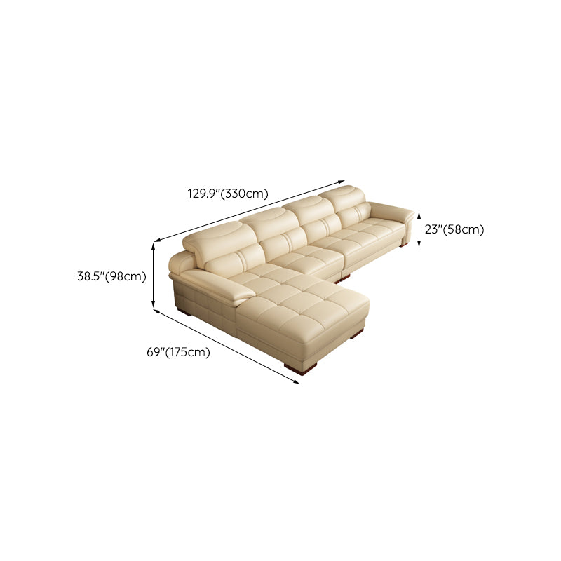 38"H Contemporary Sectional Sofa Beige Leather Tufted Sectional