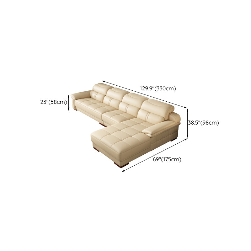 38"H Contemporary Sectional Sofa Beige Leather Tufted Sectional