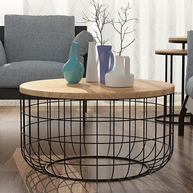 Scandinavian Natural Round Wood Coffee Table Frame Iron Cocktail Table