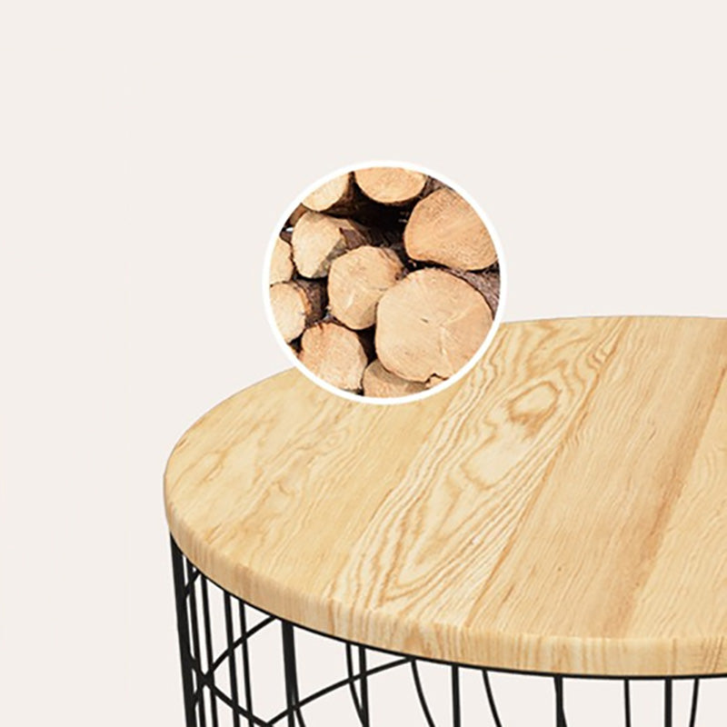 Scandinavian Natural Round Wood Coffee Table Frame Iron Cocktail Table