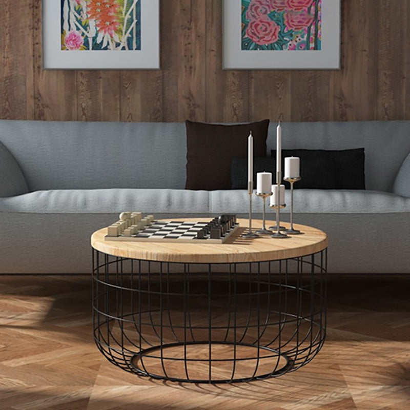 Scandinavian Natural Round Wood Coffee Table Frame Iron Cocktail Table