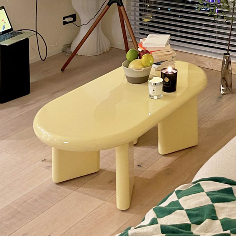 Contemporary Wooden Oval Coffee Table with 4 Legs in White/Yellow